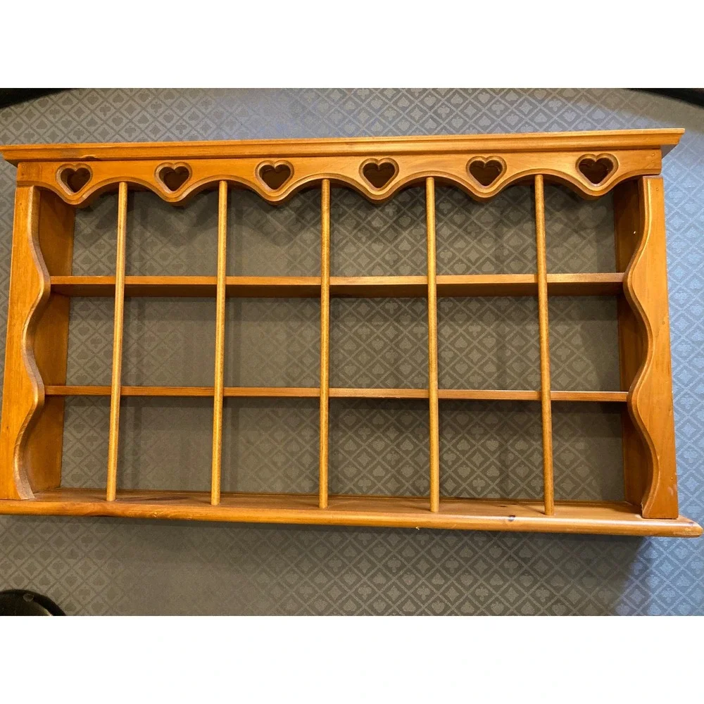 Vintage Wood Heart Wall Display Shelf 18 Cubby Shadow Box Country Home Decor